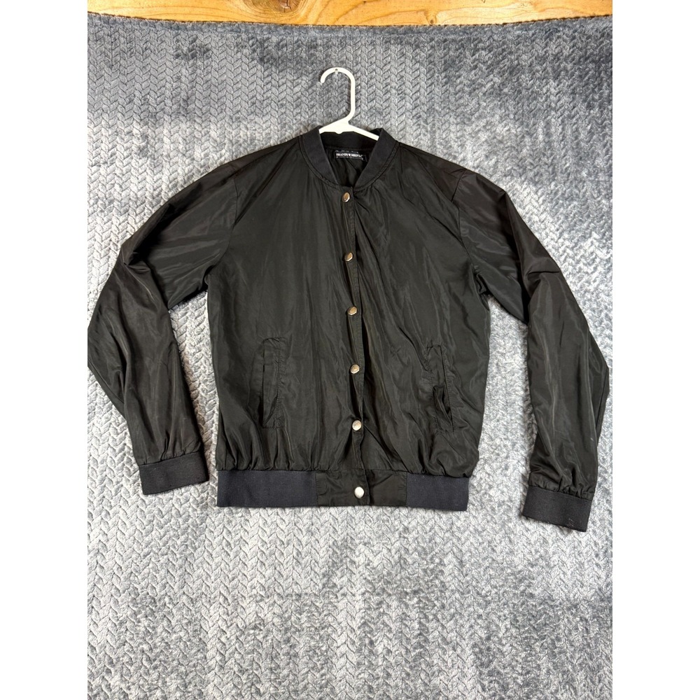 Brandy Melville Bomber Jacket Womens Med Black Long Sleeve Snap Front Streetwear